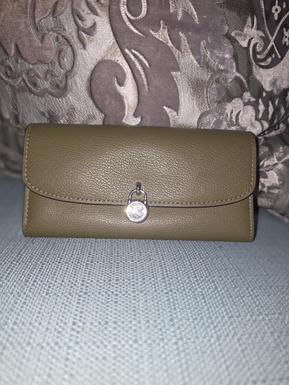 Michael Kors Olive Leather Continental Wallet with MK Charm